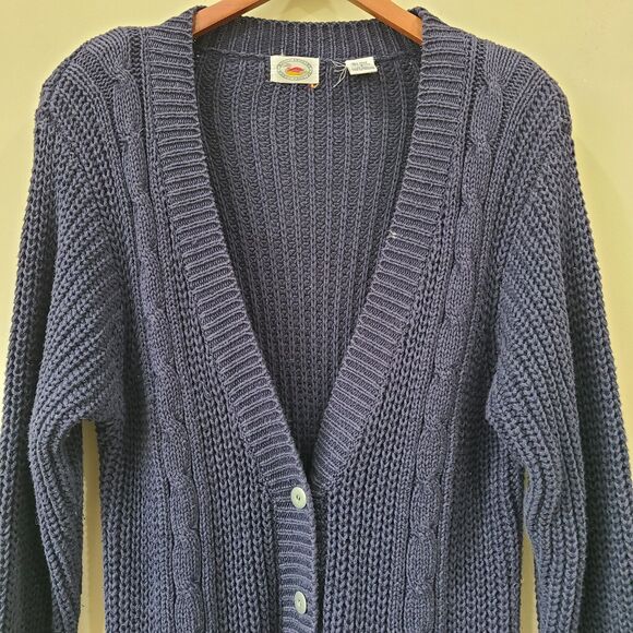 Marsh Landing Womens Cardigan Small Navy Chunky Knit Fisherman Grandpa Classic - Picture 2 of 9